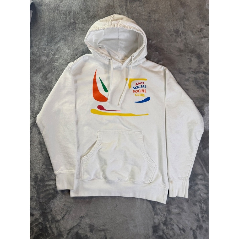 Anti Social Club Graphic Logo Pullover Hoodie Mens Size M White Long Sleeve